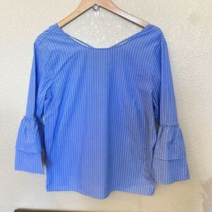 Jane and Delancey Boutique Blue‎ Pinstripe Cotton Tiered Bell Sleeve Top Medium